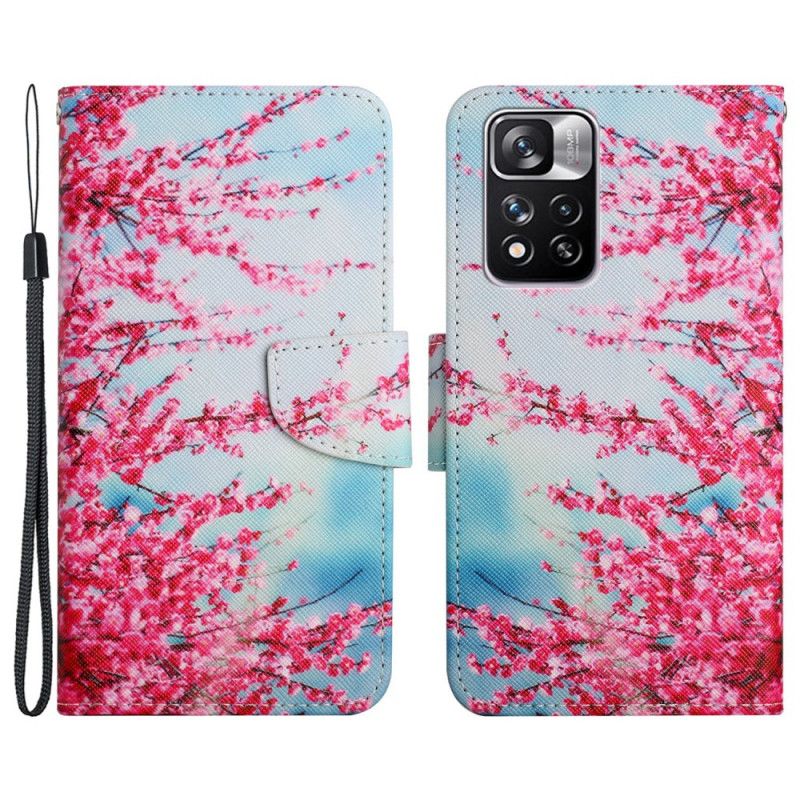 Flip Cover Xiaomi Redmi Note 11 Pro Plus 5G Med Snor Blomstrende Gren Med Rem