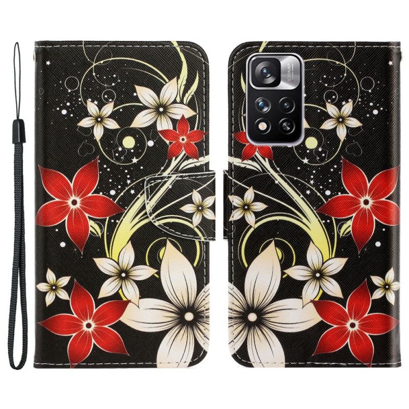 Flip Cover Xiaomi Redmi Note 11 Pro Plus 5G Med Snor Farverige Stropblomster