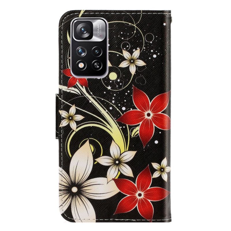 Flip Cover Xiaomi Redmi Note 11 Pro Plus 5G Med Snor Farverige Stropblomster