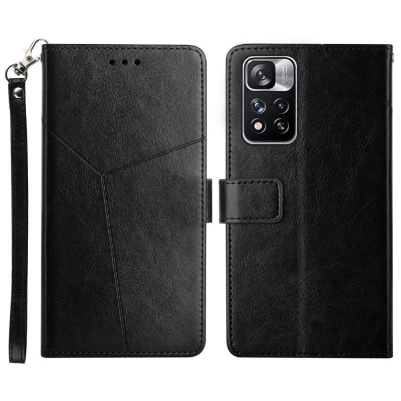 Flip Cover Xiaomi Redmi Note 11 Pro Plus 5G Med Snor Geometrisk Strappy Læderstil