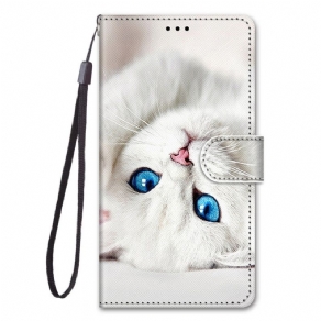 Flip Cover Xiaomi Redmi Note 11 Pro Plus 5G Med Snor Hvid Strappy Cat