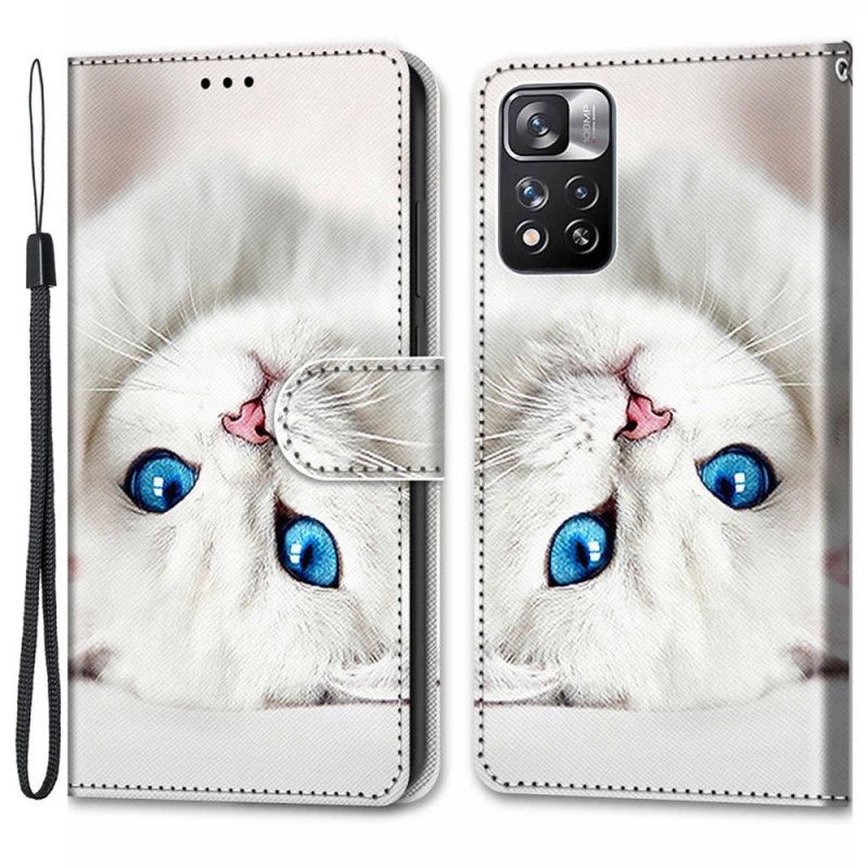 Flip Cover Xiaomi Redmi Note 11 Pro Plus 5G Med Snor Hvid Strappy Cat