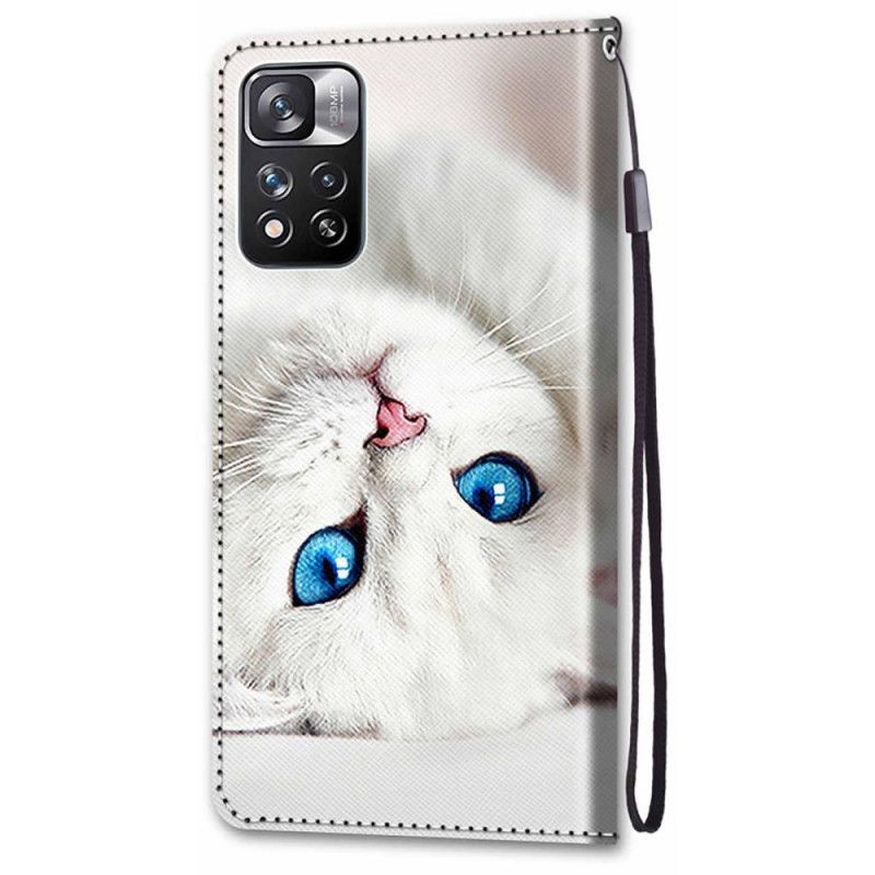 Flip Cover Xiaomi Redmi Note 11 Pro Plus 5G Med Snor Hvid Strappy Cat