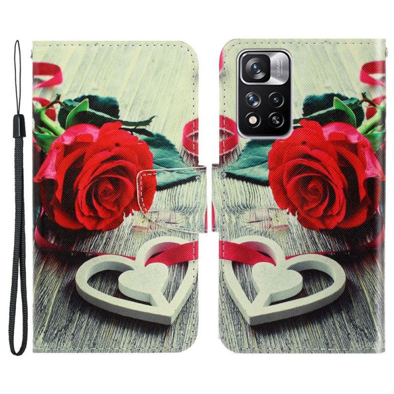 Flip Cover Xiaomi Redmi Note 11 Pro Plus 5G Med Snor Romantisk Strappy Rose