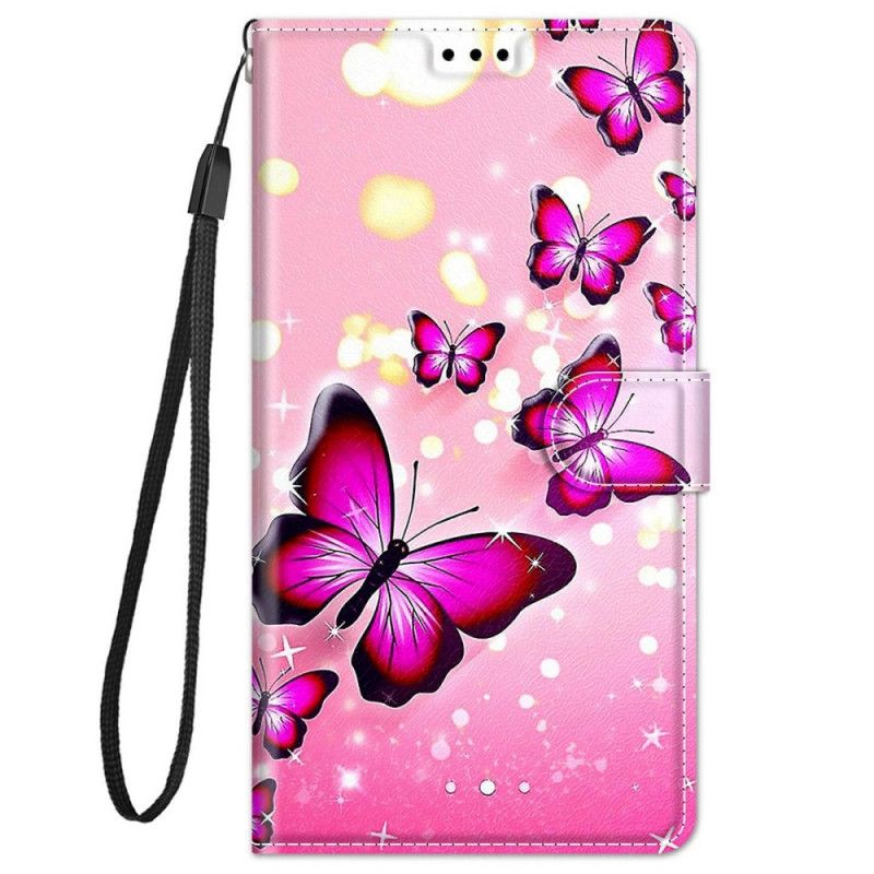 Flip Cover Xiaomi Redmi Note 11 Pro Plus 5G Med Snor Thong Butterflies Fan