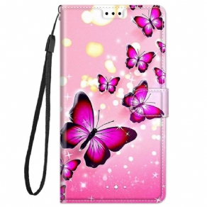 Flip Cover Xiaomi Redmi Note 11 Pro Plus 5G Med Snor Thong Butterflies Fan