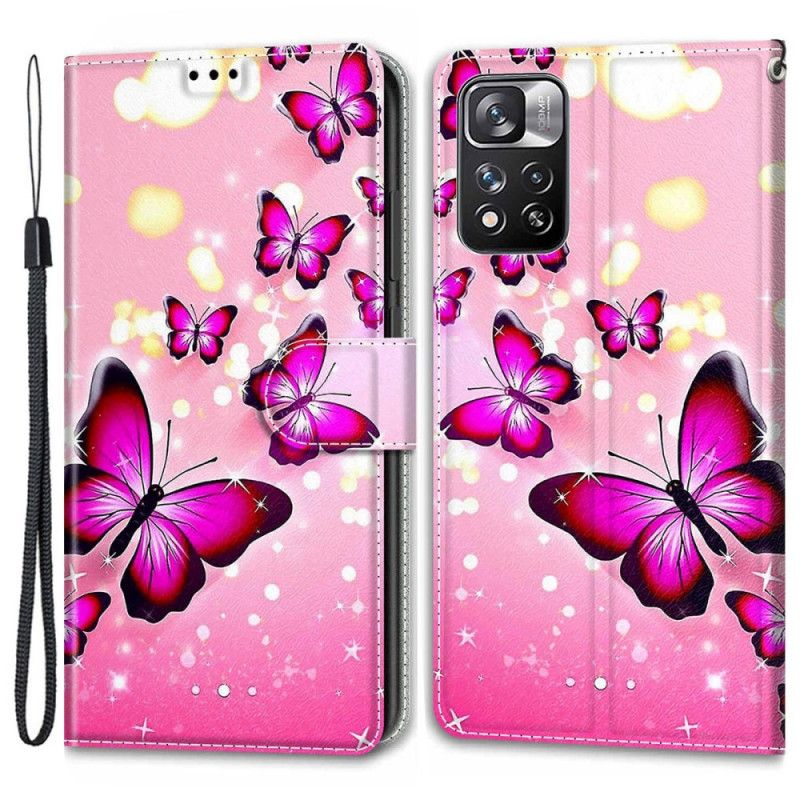 Flip Cover Xiaomi Redmi Note 11 Pro Plus 5G Med Snor Thong Butterflies Fan