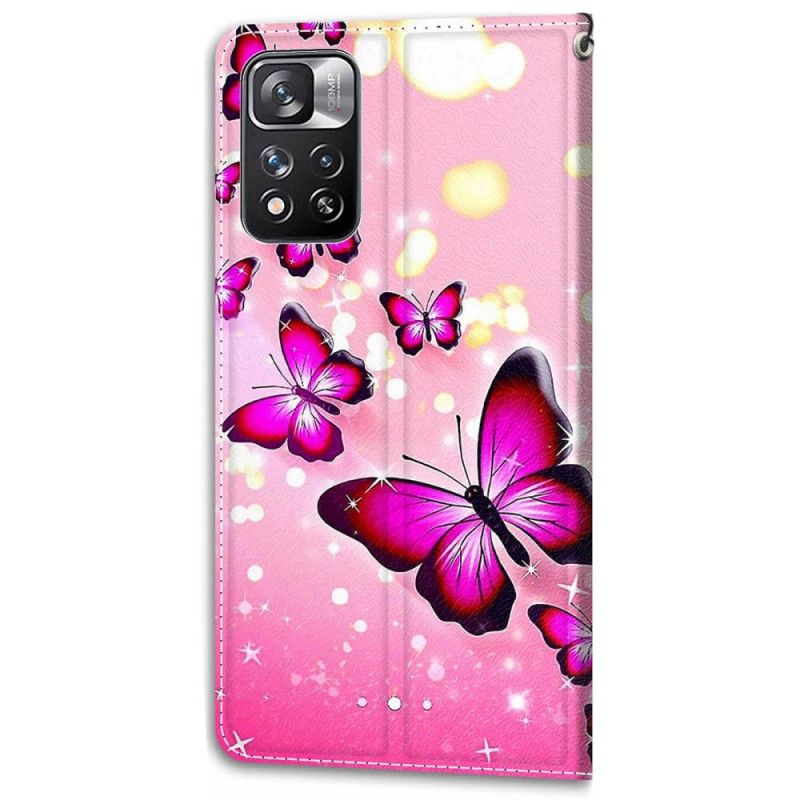 Flip Cover Xiaomi Redmi Note 11 Pro Plus 5G Med Snor Thong Butterflies Fan