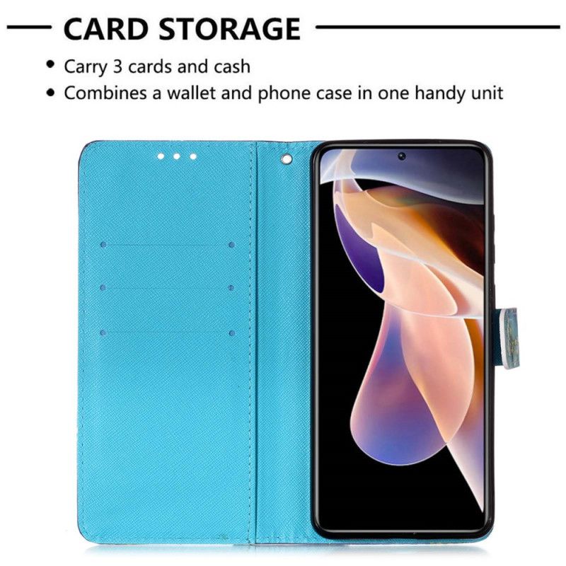 Læder Cover Xiaomi Redmi Note 11 Pro Plus 5G Gyldne Sommerfugle