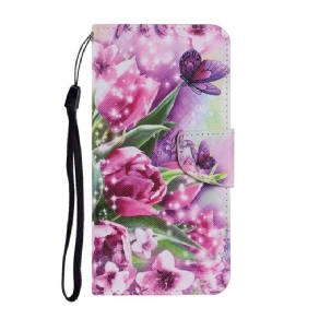 Læder Cover Xiaomi Redmi Note 11 Pro Plus 5G Sommerfugle Og Tulipaner