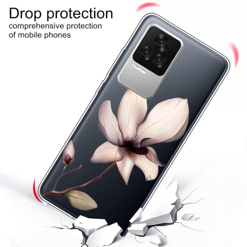 Cover Poco F4 Transparent Pink Blomst