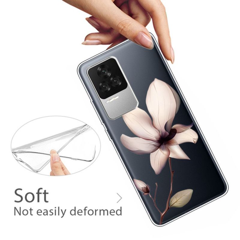 Cover Poco F4 Transparent Pink Blomst