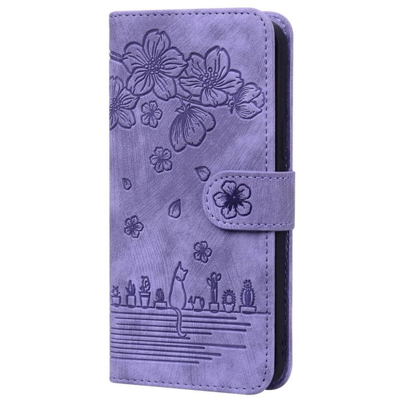 Flip Cover Poco F4 Med Snor Thong Blomsterkat