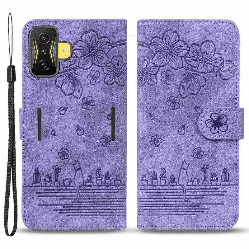 Flip Cover Poco F4 Med Snor Thong Blomsterkat