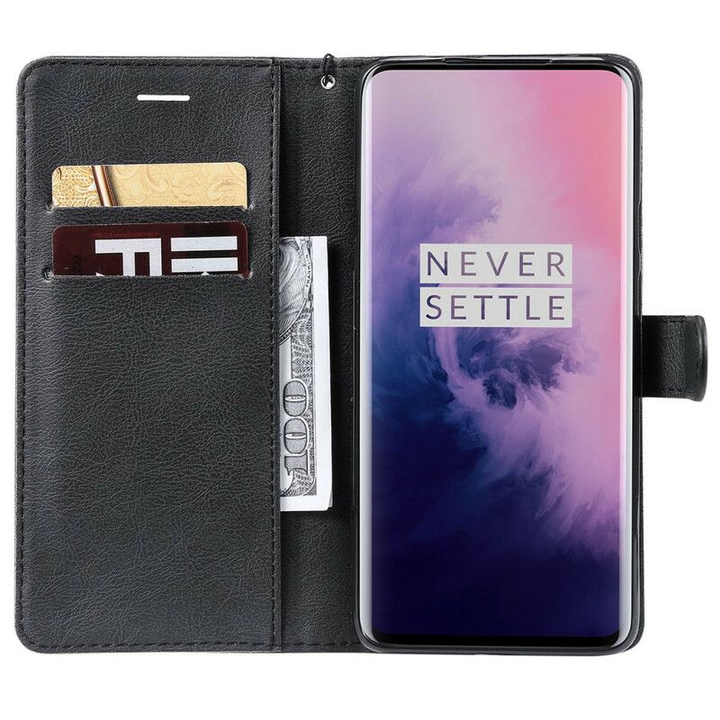 Flip Cover OnePlus 7 Pro Med Snor Læderremseffekt