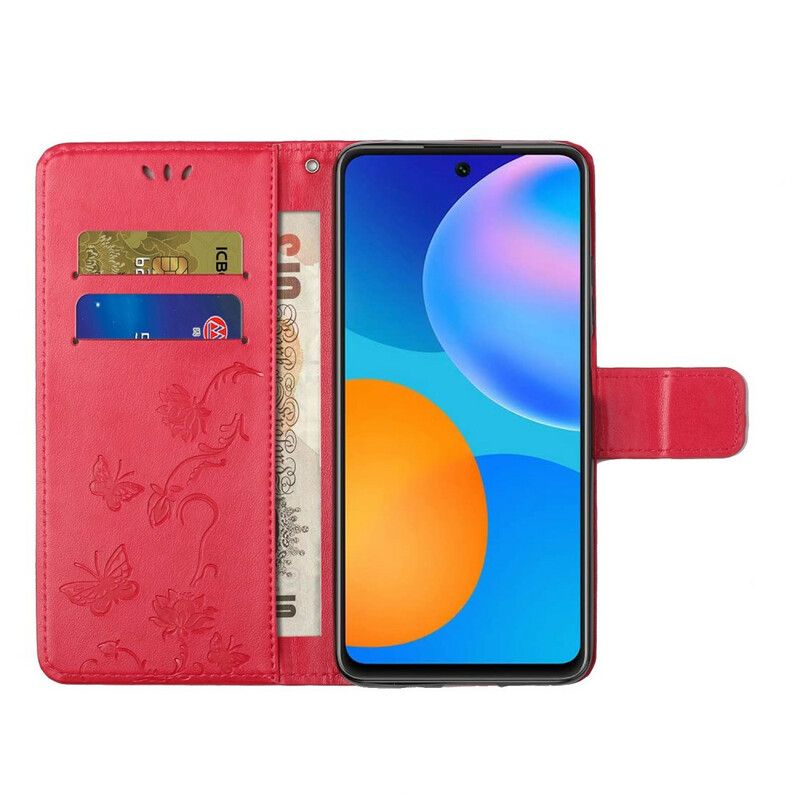 Flip Cover Honor 10X Lite Med Snor Thong Sommerfugle Og Blomster