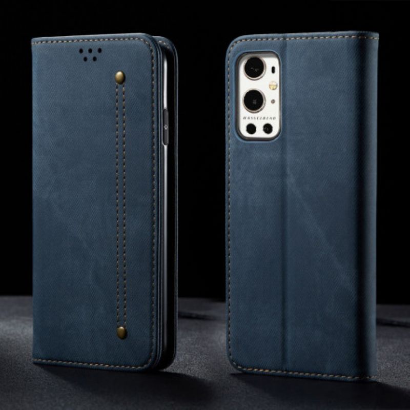 Cover OnePlus 9 Pro Flip Cover Imiteret Læder Jeans Tekstur