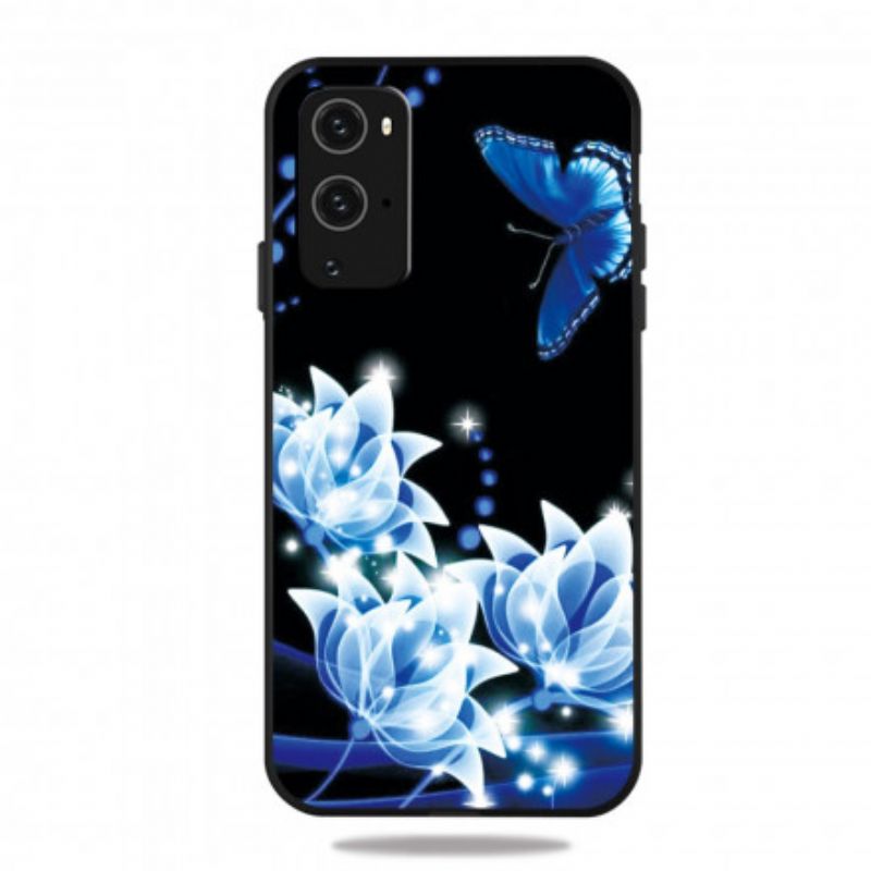 Cover OnePlus 9 Pro Sommerfugl Og Blå Blomster