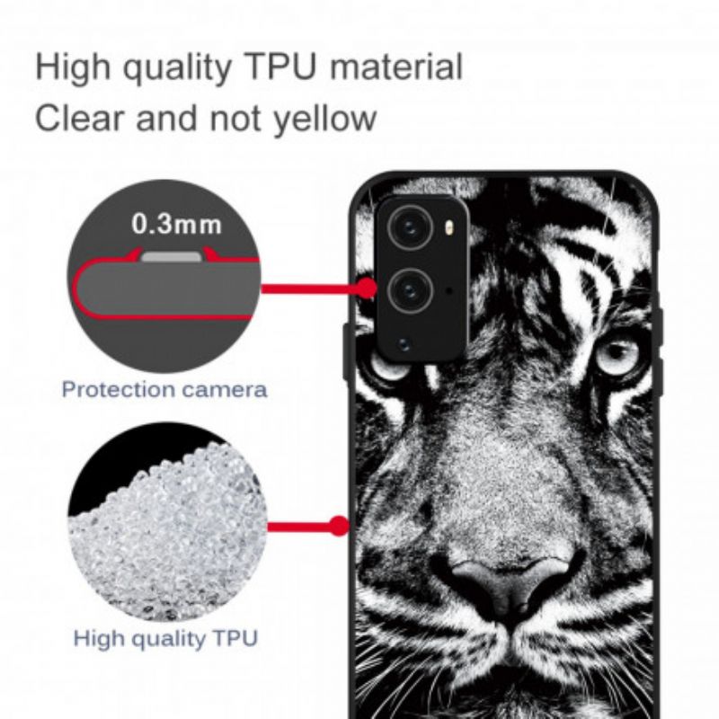 Cover OnePlus 9 Pro Sort Og Hvid Tiger