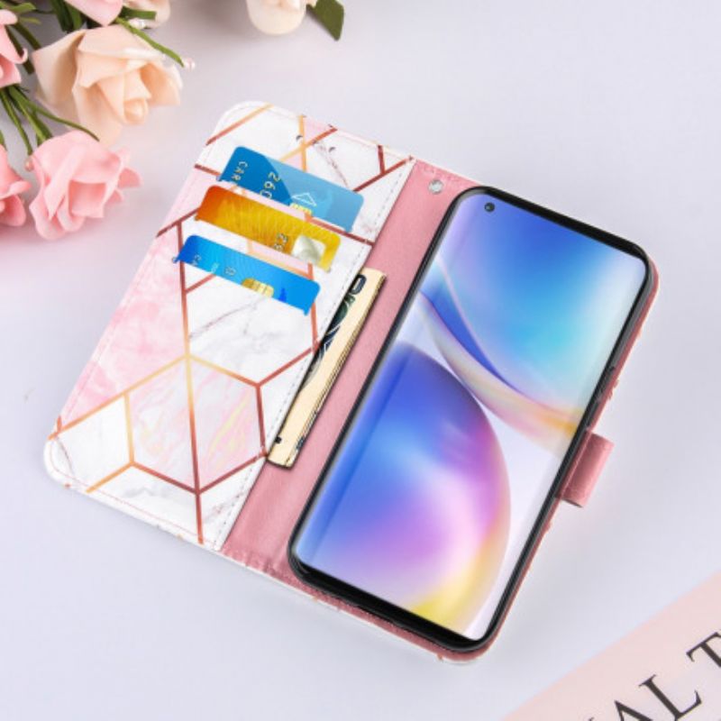 Flip Cover OnePlus 9 Pro Med Snor Stribet Geometrisk Marmor