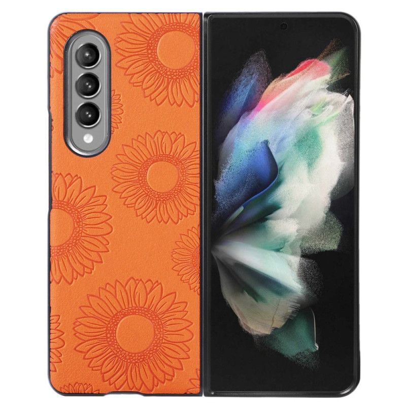 Cover Samsung Galaxy Z Fold 4 Solsikkemønster Belagt Imiteret Læder