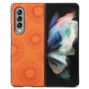 Cover Samsung Galaxy Z Fold 4 Solsikkemønster Belagt Imiteret Læder