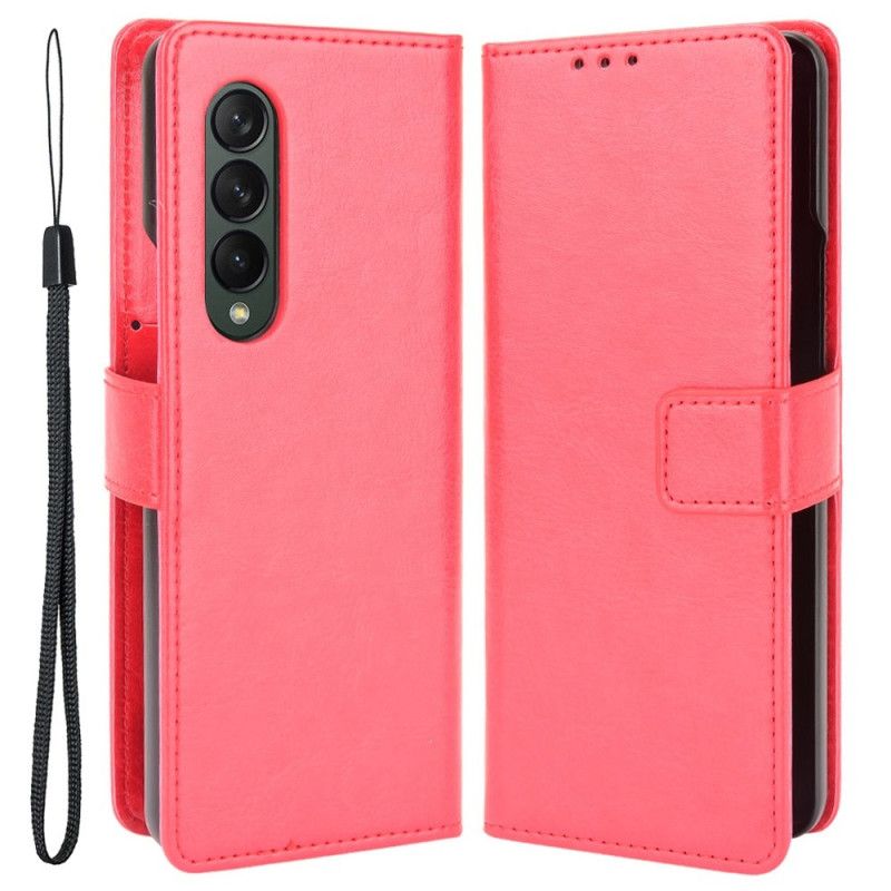 Flip Cover Samsung Galaxy Z Fold 4 Med Snor Klassisk Glat Imiteret Læderrem