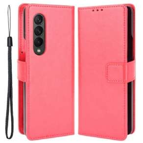 Flip Cover Samsung Galaxy Z Fold 4 Med Snor Klassisk Glat Imiteret Læderrem