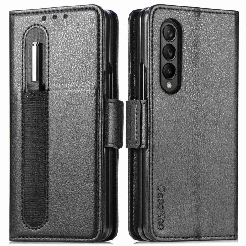 Læder Cover Samsung Galaxy Z Fold 4 Caseneo Litchi Kunstlæder Pen Slot