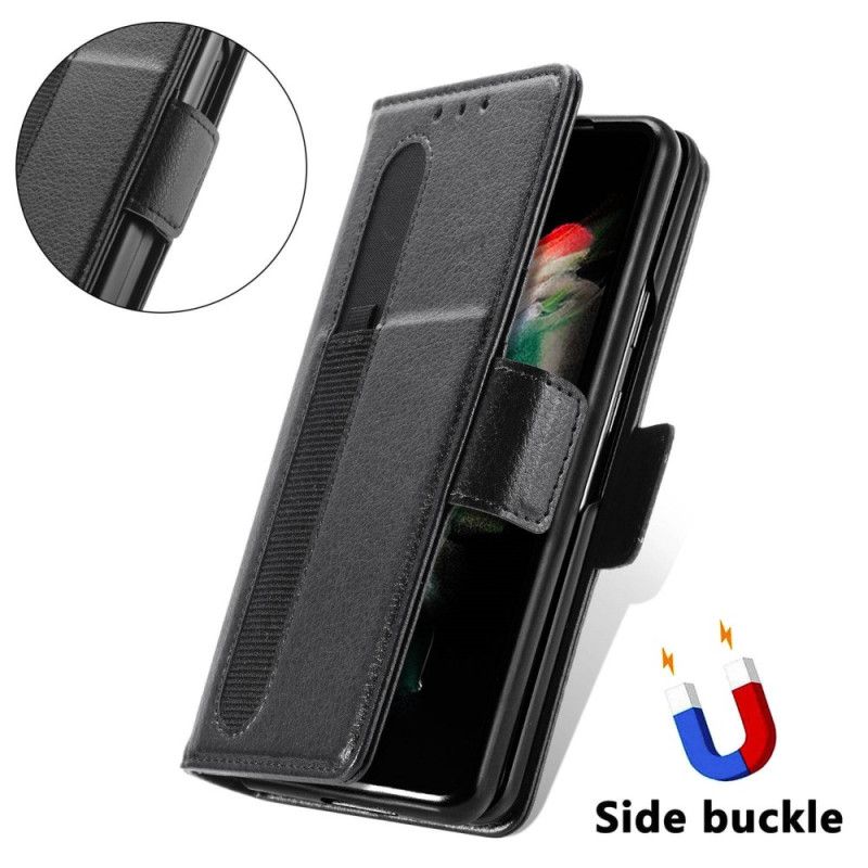 Læder Cover Samsung Galaxy Z Fold 4 Caseneo Litchi Kunstlæder Pen Slot