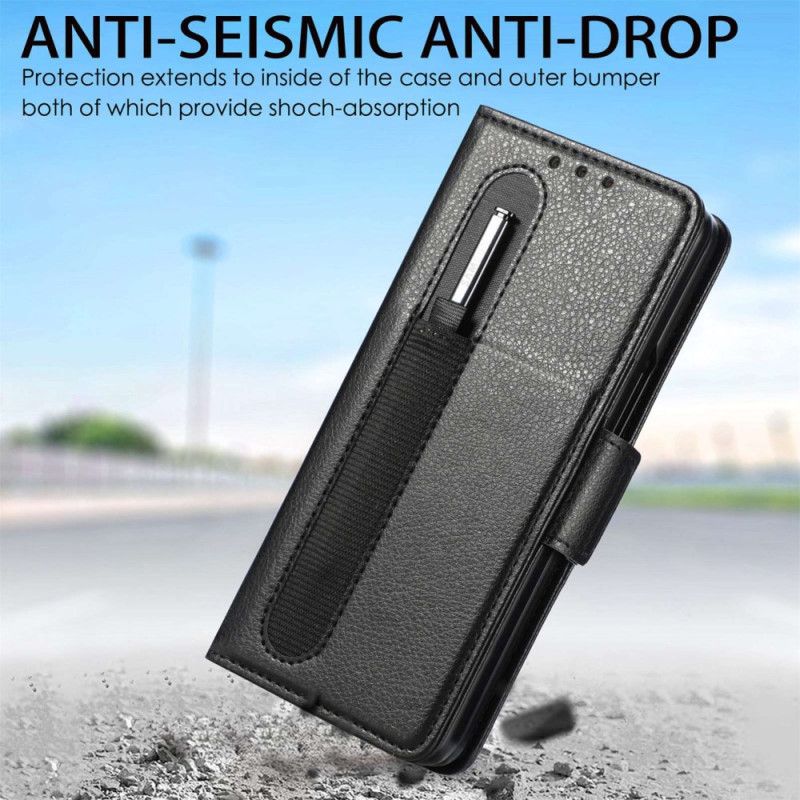 Læder Cover Samsung Galaxy Z Fold 4 Caseneo Litchi Kunstlæder Pen Slot