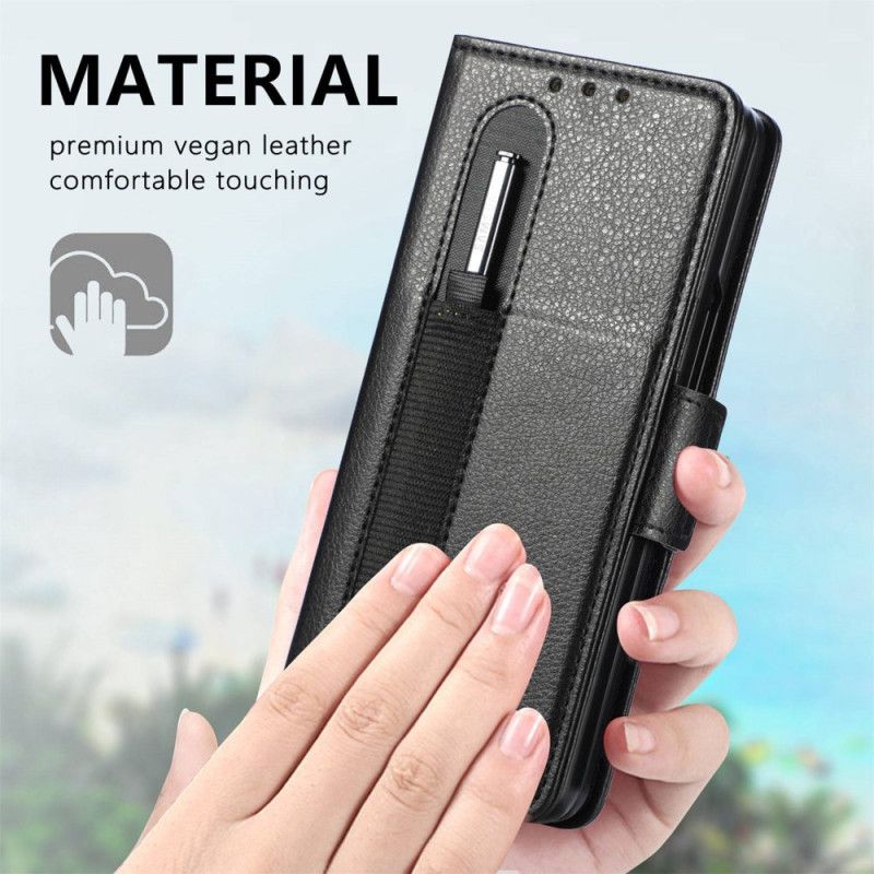 Læder Cover Samsung Galaxy Z Fold 4 Caseneo Litchi Kunstlæder Pen Slot