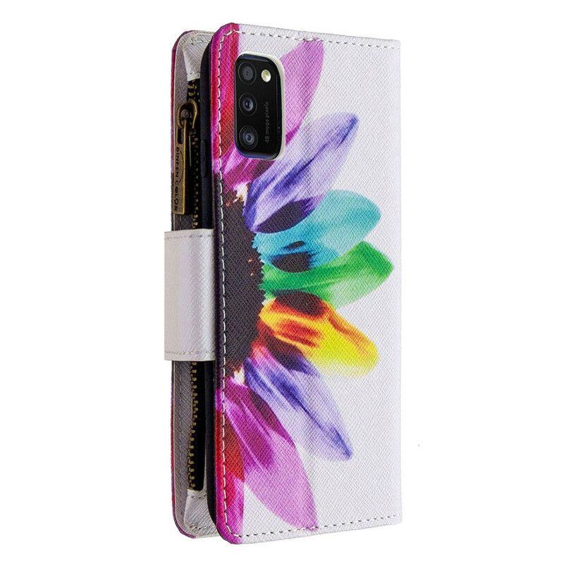 Flip Cover Samsung Galaxy A41 Blomsterlomme Med Lynlås