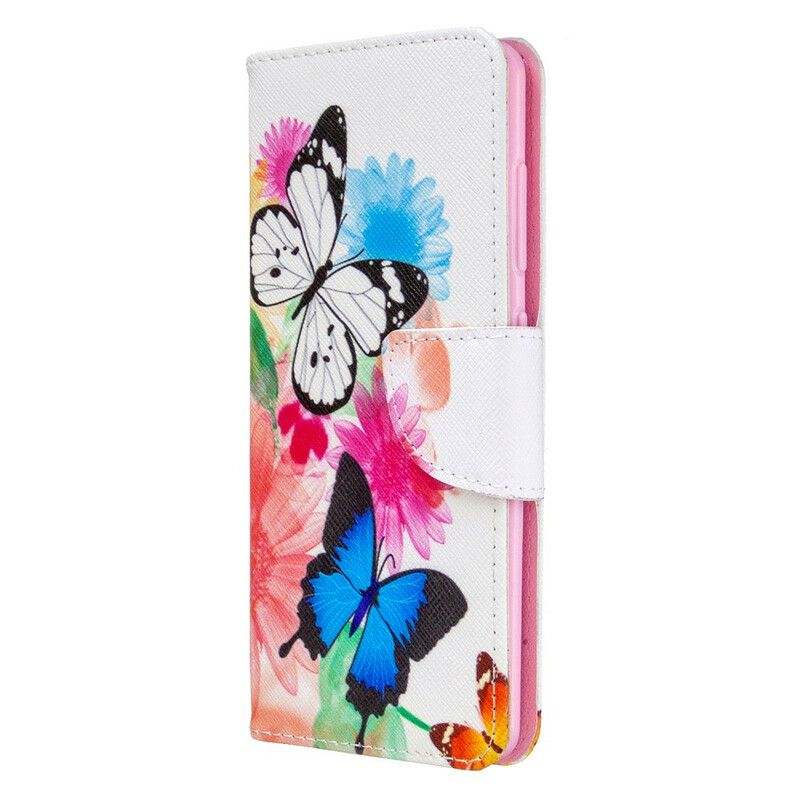 Flip Cover Samsung Galaxy A41 Malede Sommerfugle Og Blomster