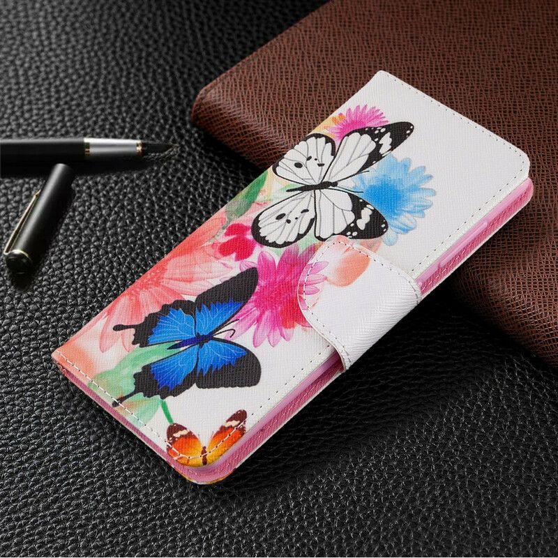 Flip Cover Samsung Galaxy A41 Malede Sommerfugle Og Blomster