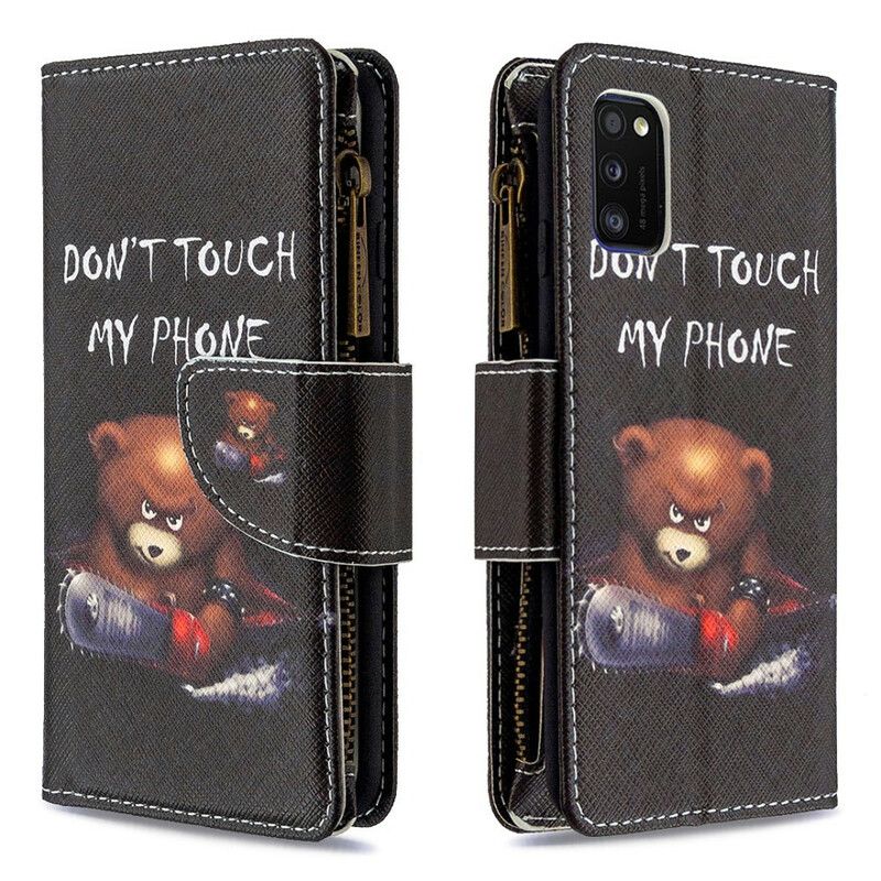 Læder Cover Samsung Galaxy A41 Bear Lynlåslomme