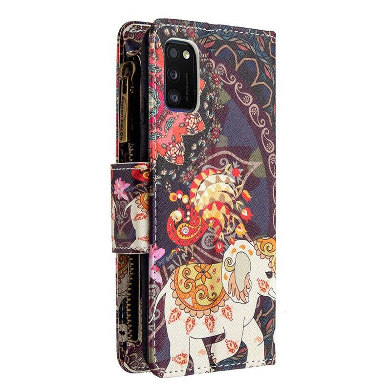 Læder Cover Samsung Galaxy A41 Elefant Lynlåslomme