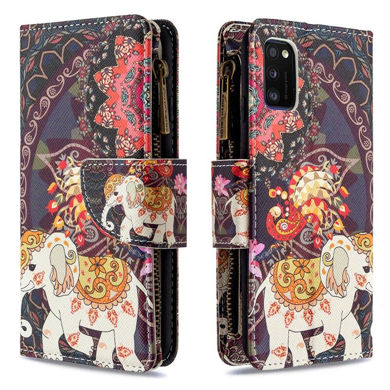 Læder Cover Samsung Galaxy A41 Elefant Lynlåslomme