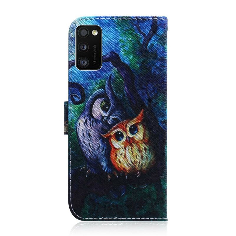 Læder Cover Samsung Galaxy A41 Maleri Af Ugler