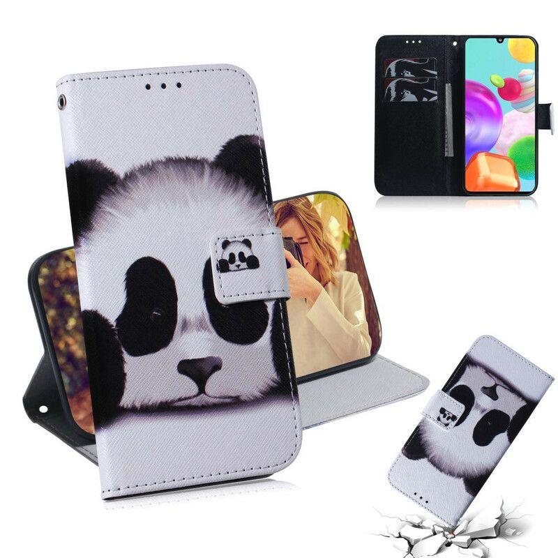 Læder Cover Samsung Galaxy A41 Panda Ansigt