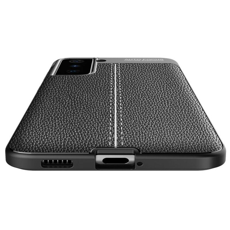 Cover Samsung Galaxy S21 5G Dobbelt Linje Litchi Lædereffekt