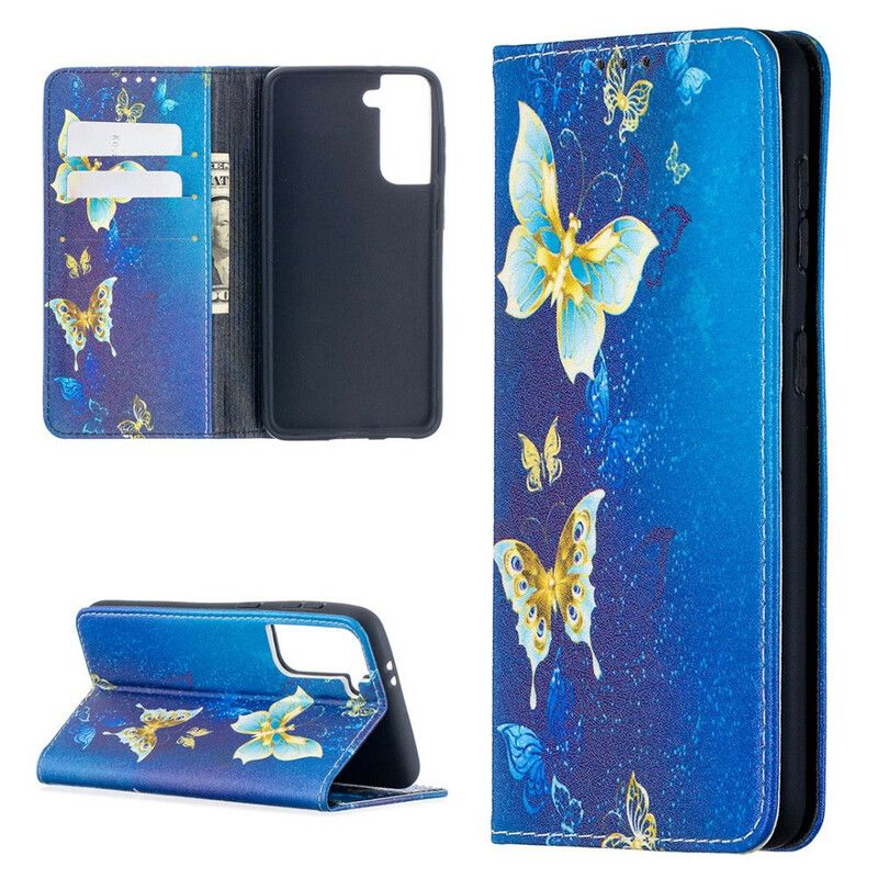 Cover Samsung Galaxy S21 5G Flip Cover Farverige Sommerfugle