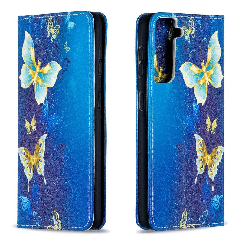 Cover Samsung Galaxy S21 5G Flip Cover Farverige Sommerfugle