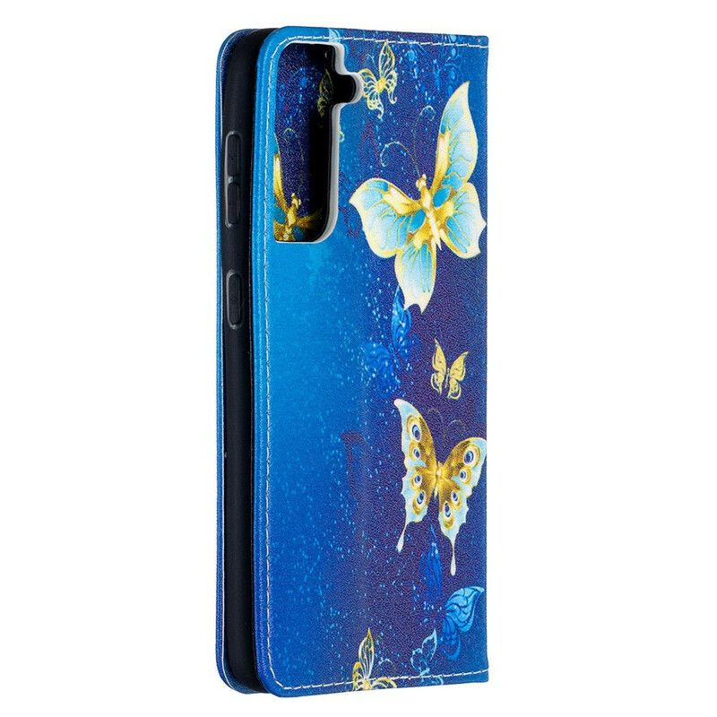 Cover Samsung Galaxy S21 5G Flip Cover Farverige Sommerfugle