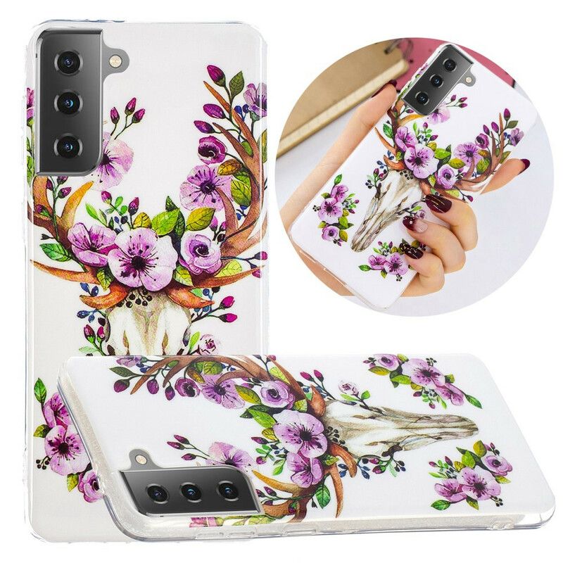 Cover Samsung Galaxy S21 5G Fluorescerende Blomsterelg