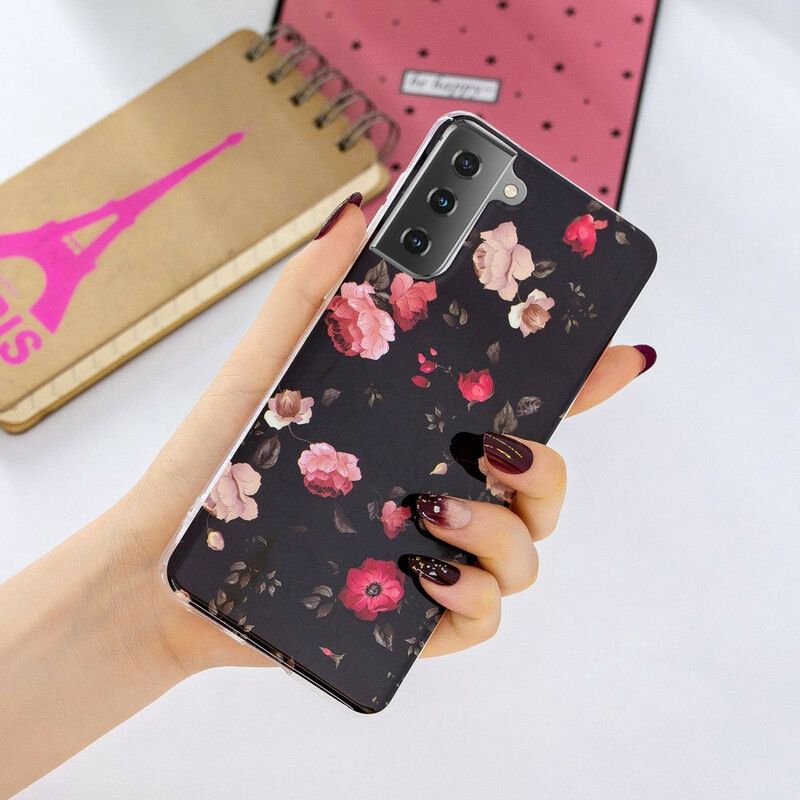 Cover Samsung Galaxy S21 5G Fluorescerende Blomsterserie