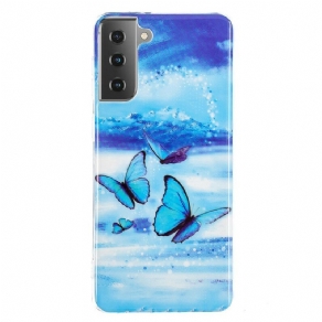 Cover Samsung Galaxy S21 5G Fluorescerende Sommerfugleserie