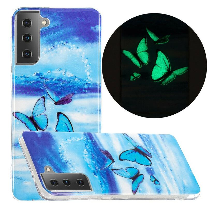 Cover Samsung Galaxy S21 5G Fluorescerende Sommerfugleserie