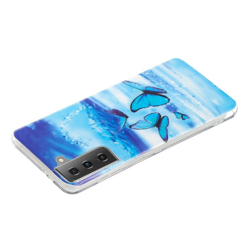 Cover Samsung Galaxy S21 5G Fluorescerende Sommerfugleserie