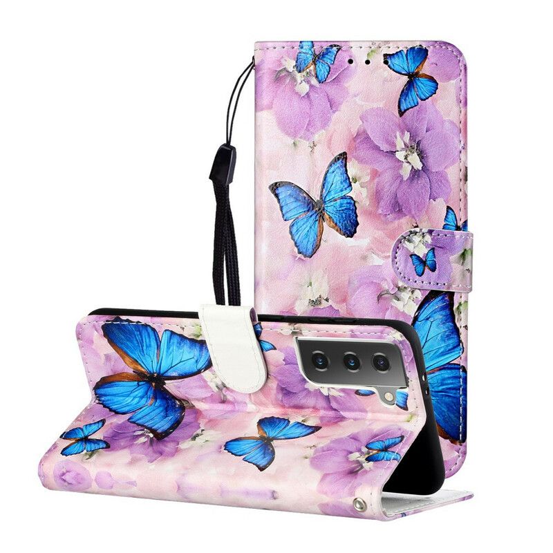 Flip Cover Samsung Galaxy S21 5G Blomstersommerfugle